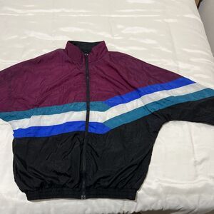 VTG 90S Jacket Mens L Windbreaker Colorblock Striped Full Zip Aviat Sportif